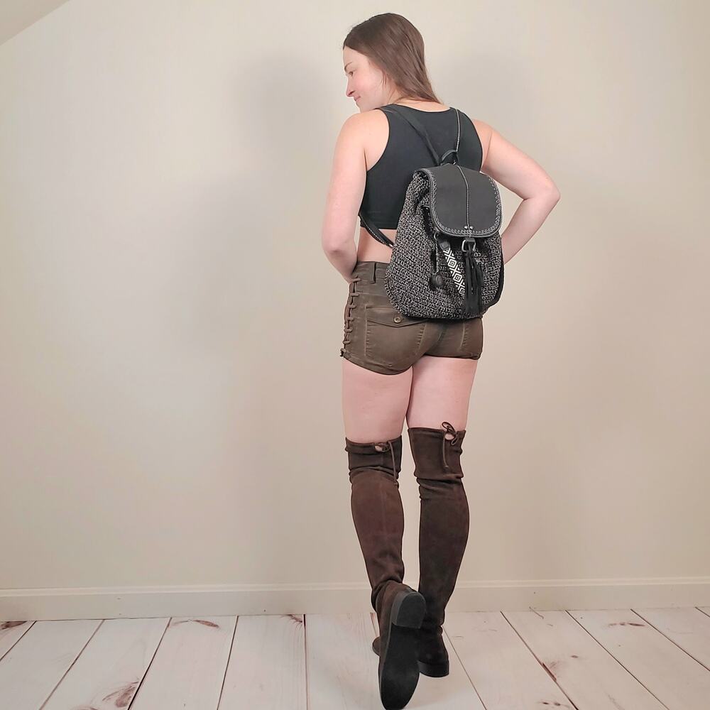 The Sak Marled Woven Bucket Backpack Black Gray